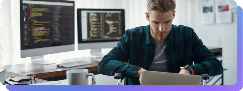 App Developer researching music APIs on laptop Feed Clips