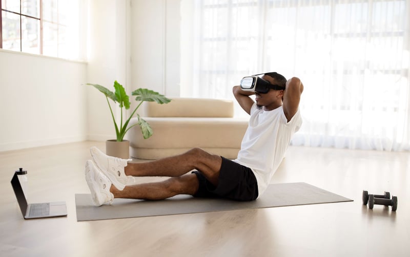 Man on yoga mat VR workout