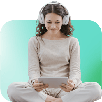 Woman listening to meditation music on digital fitness app